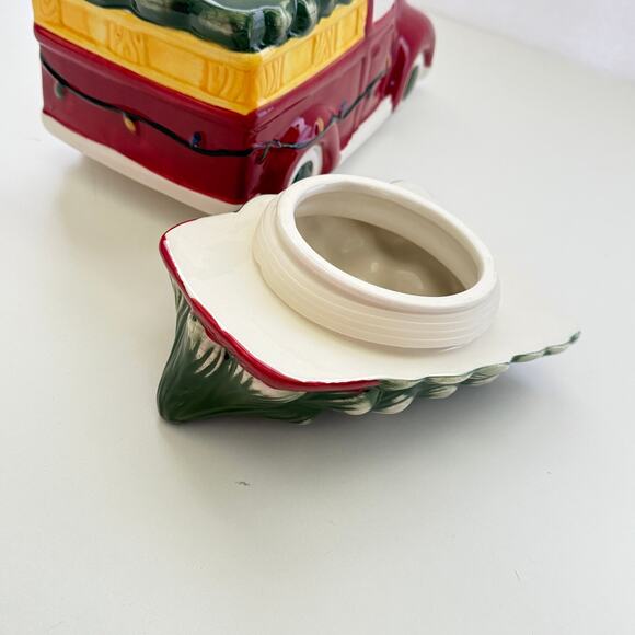 Christmas Red Pickup Truck With Christmas Tree In Back Cookie Jar New 10x8x6 - Picture 9 of 10